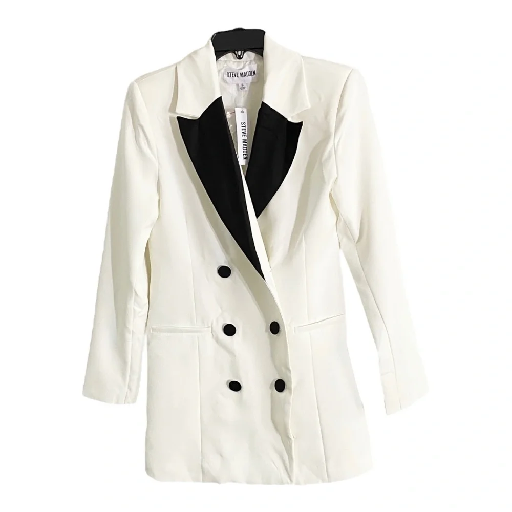 Steve Madden Lana Blazer Mini Dress Double Breasted Tuxedo Jacket Long Sleeves - Picture 4 of 6